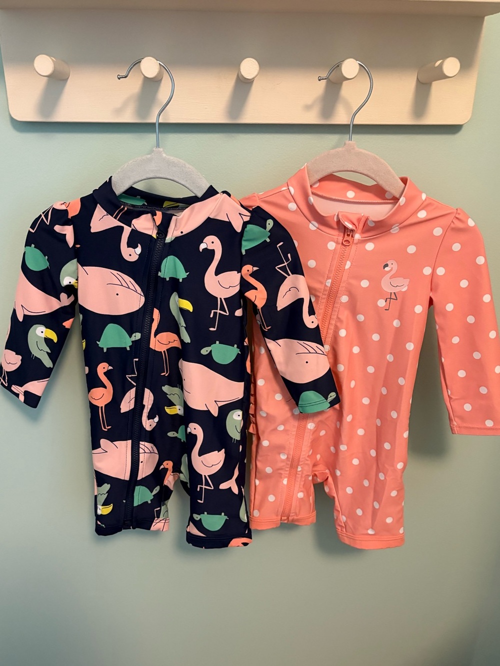 Simple Joys by Carters Flamingo Rash Guard One-Pieces - Navy & Coral Pink